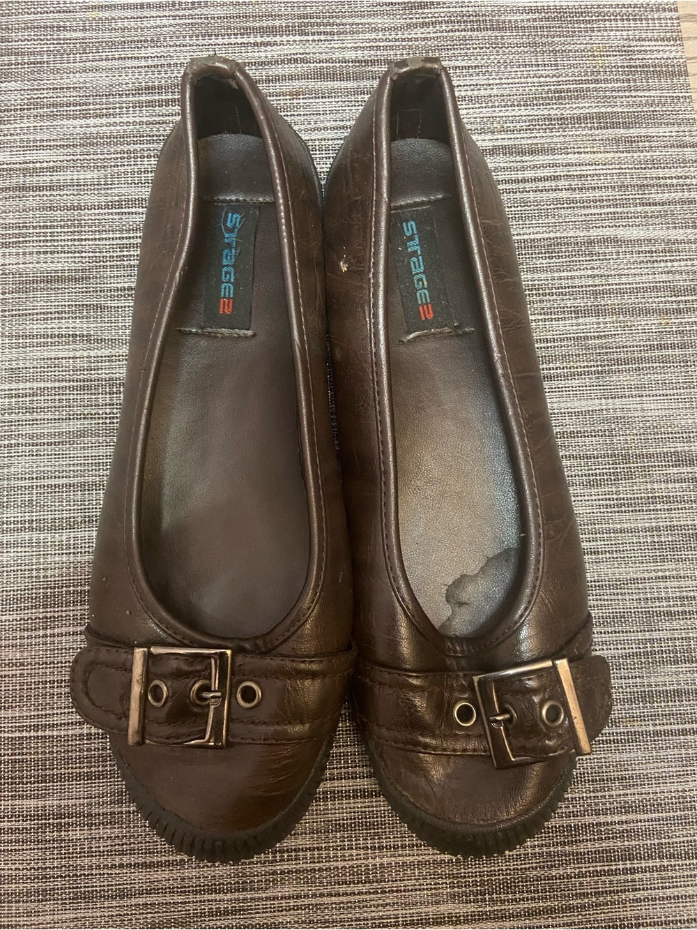 Brown Leather Buckle Flats